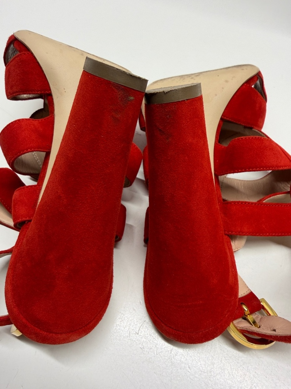 Sergio Rossi Heels High Heeled Shoes Suede Strappy Open Toe Adjustable Red 9.5 - Picture 6 of 8